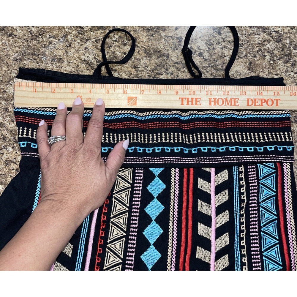 Savanna Jane Aztec Spaghetti Strap Tank Top Embroidered Boho Black Unique Sz SM - Picture 11 of 13